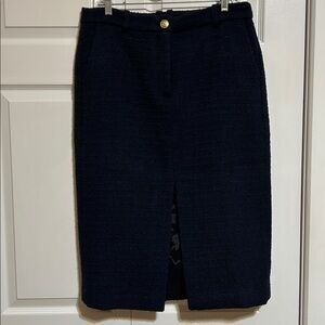 J. Crew Navy Tweed Pencil Skirt with Front Vent